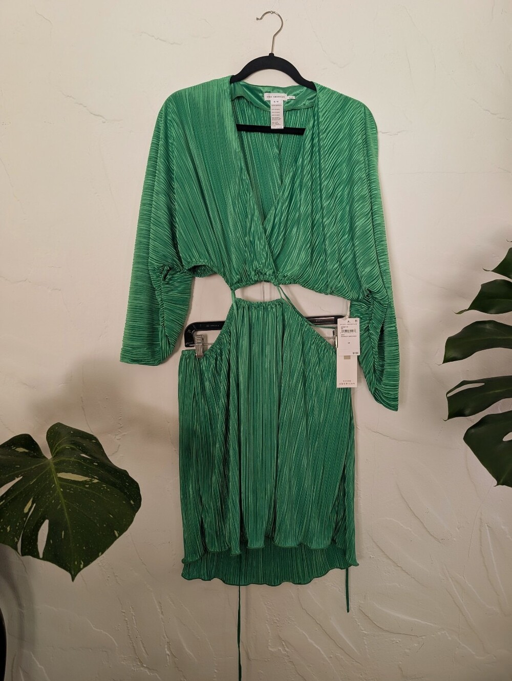 Good American Plisse Sculpted Dress mini size 5/6 2X/3X Summer Green